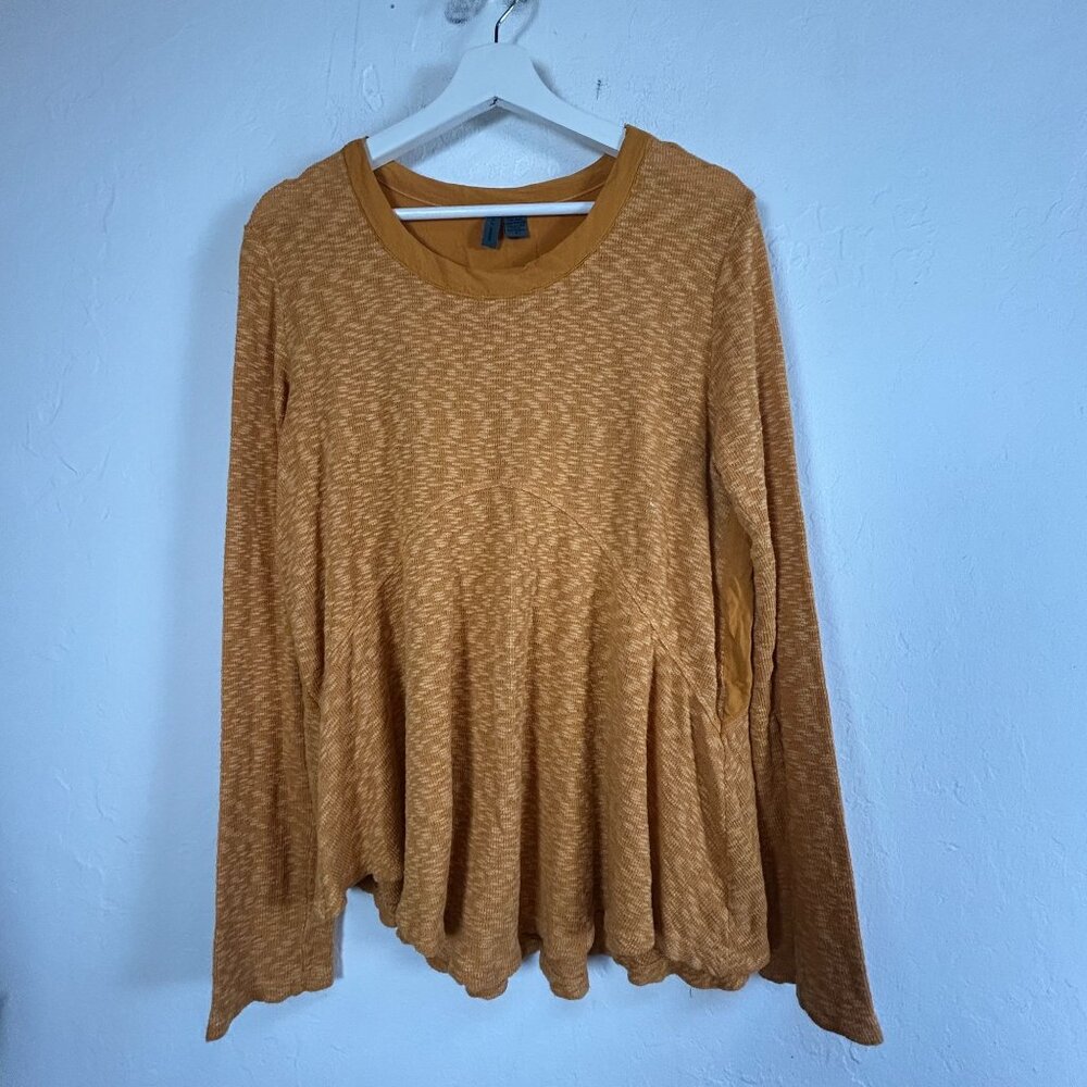 Left Of Center Womens Mustard Textured Knit Long Sleeve Tunic Top Small Pullover